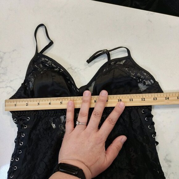Victoria’s Secret Lingerie Slip Chemise Womens Sz M Black Grunge Goth Babydoll - Picture 9 of 13